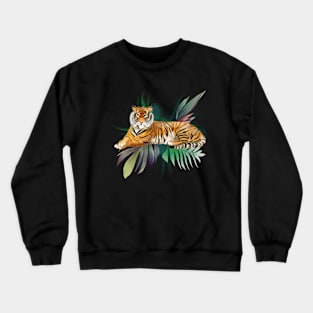 Tiger  and exotic flowers Crewneck Sweatshirt